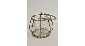 Mand gaas met glas en riet hengsel grijs d14 h13 25cm