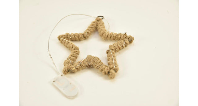 Jute touw ster 15x1,5cm met 7 led