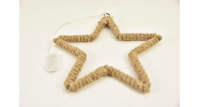 Jute touw ster 25x1,5cm met 15 led
