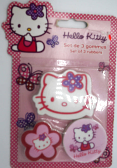 Gumki Hello Kitty Van der Doelen na blistrze, 3 sztuki