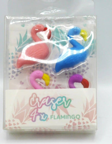 4 gumki w kształcie flamingów o średnicy 3 cm