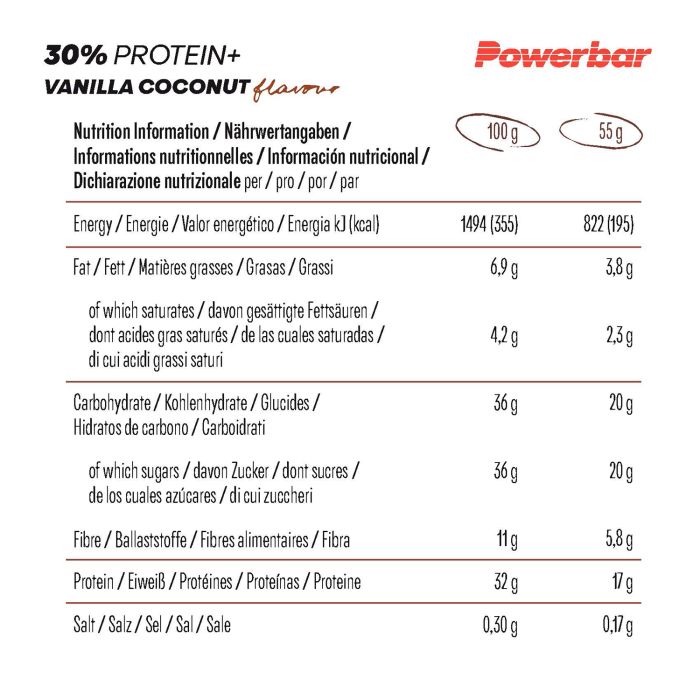 Powerbar 30% białka+ (15 x 55gr) - wanilia-kokos