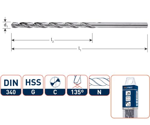 Wiertło kręte Rotec DIN340n o długości 12,0 mm