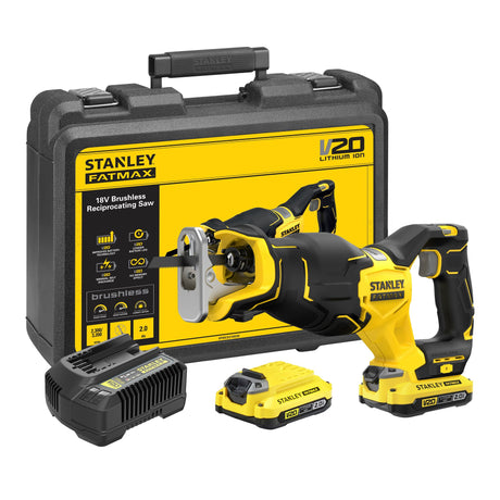 Stanley Fatmax SFMCS310D2K 20 V Max* Bezszczotkowa akumulatorowa piła szablasta | 2 x akumulatory 2,0ah + ładowarka | w przypadku - sfmcs310d2k-qw