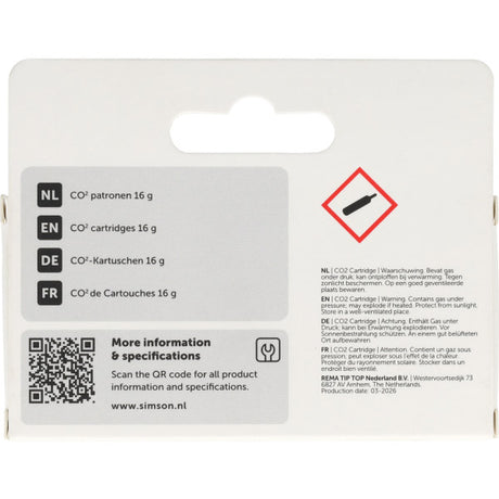 Rema tip top holandia b.v. naboje co2 simson s024110 16gr 2 szt