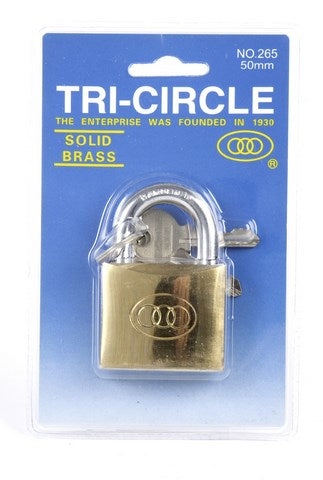 Padlock Tri -Circle 50 mm -mosiądz, 3 klawisze, wspornik 50 mm, złota