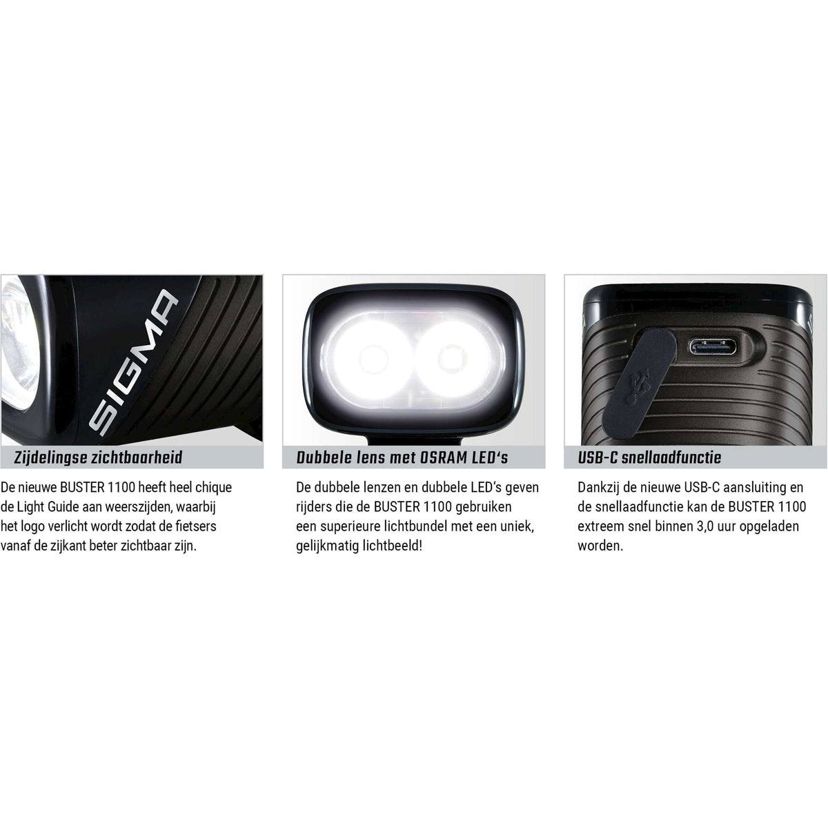 Sigma Reflight Buster 1100 LED Helmhuder -li -ion bateria USB