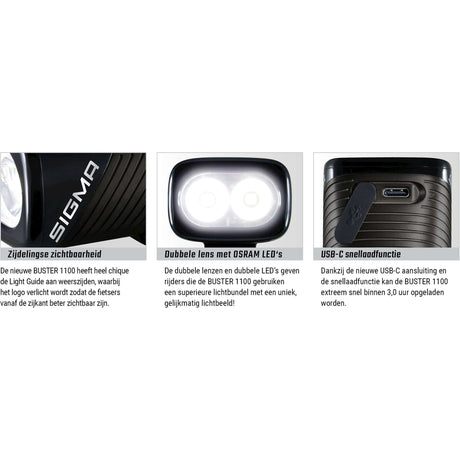 Sigma Reflight Buster 1100 LED Helmhuder -li -ion bateria USB