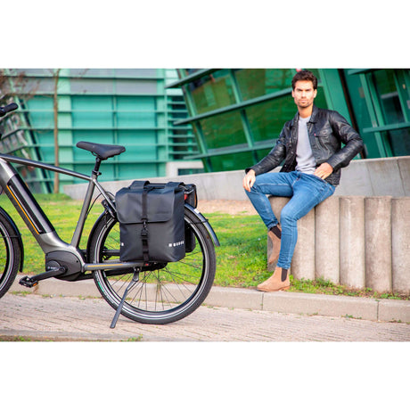 Nowe looxs torba rowerowa Odense - podwójne, czarne, woda -powtórka, odbicie, odpowiednie do rowerów elektrycznych