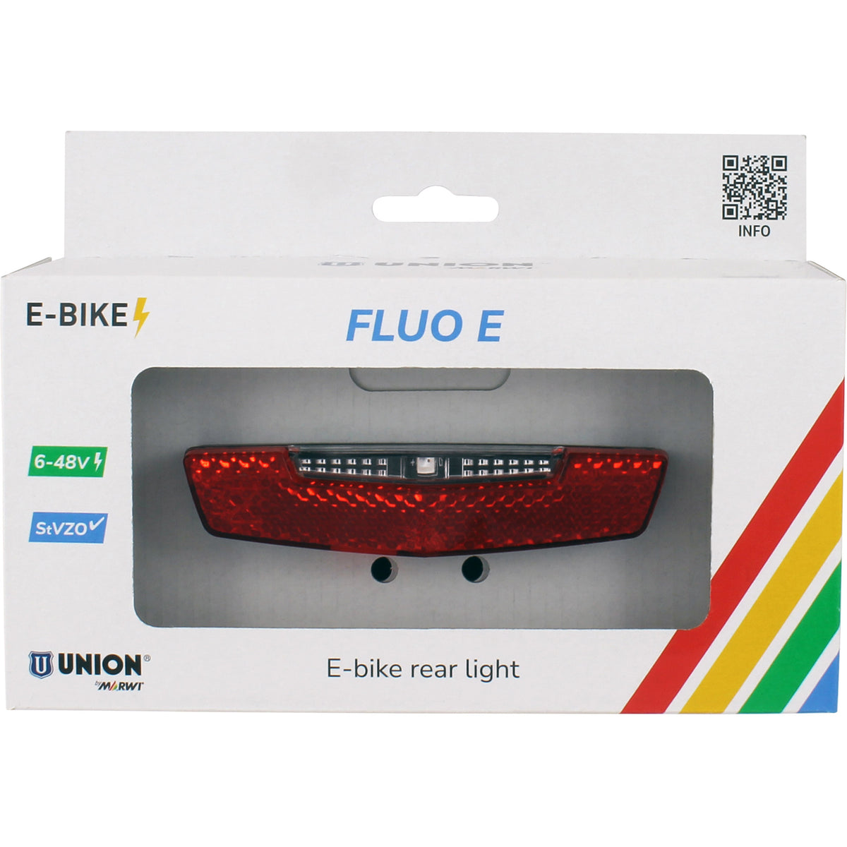 Lampka tylna Qibbel Union do roweru elektrycznego 80mm fluo e 6-48v