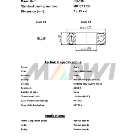 Łożysko kulkowe Unii łożysko kulkowe CB-030 7x13x4