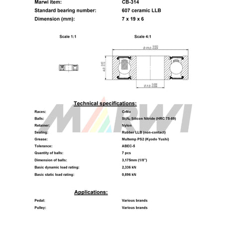 Union Kogellager CB-314 607 LLB 7x19x6 Ceramika