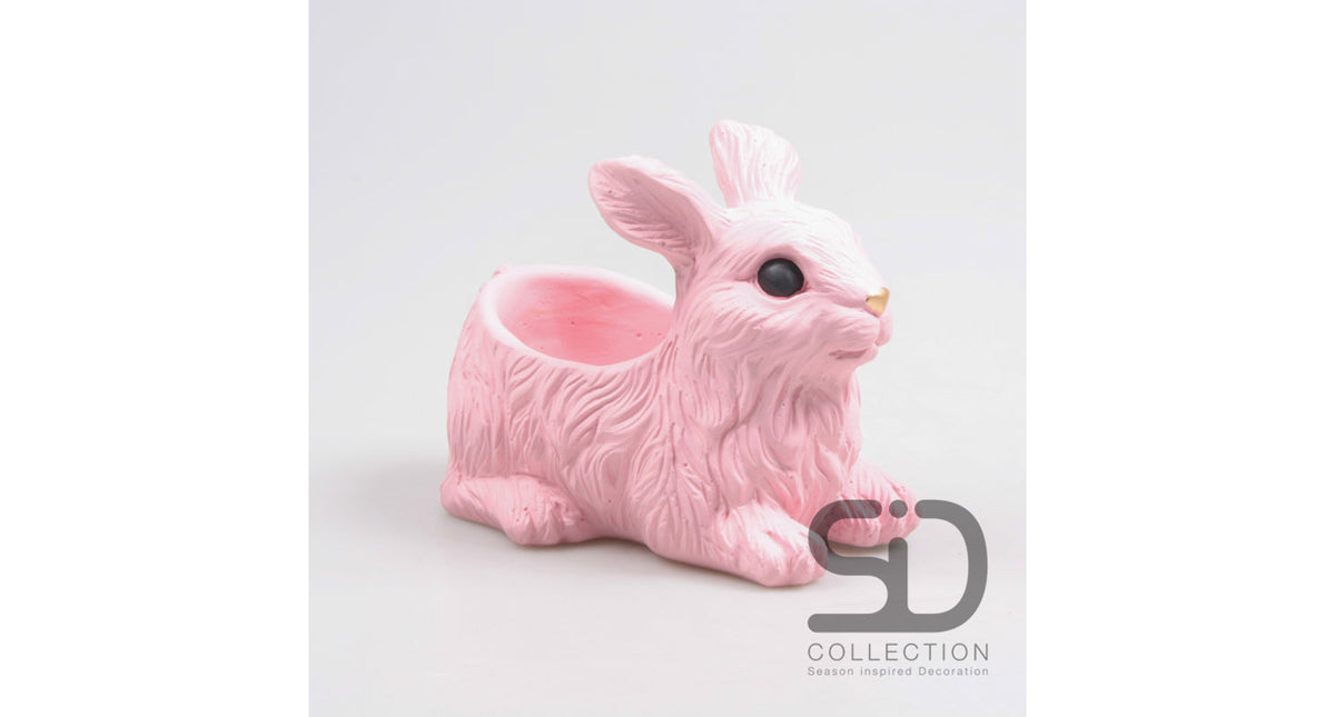 Konijn met planter cement 21x13.5x16 cm rose