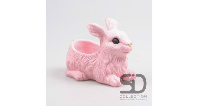 Konijn met planter cement 21x13.5x16 cm rose