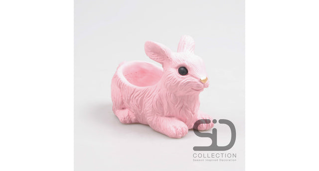 Konijn met planter cement 17.5x10x12 cm rose