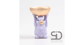 Vogel met schaal cement 14x9.5x14 cm lila