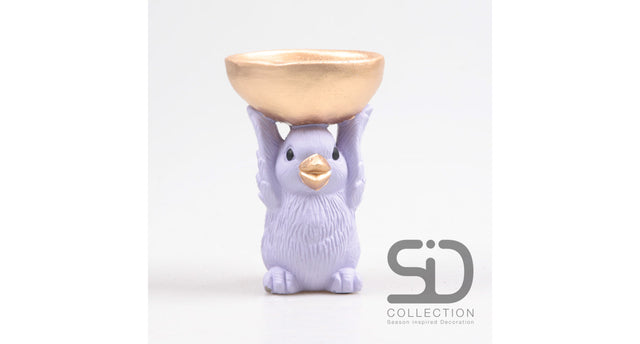 Vogel met schaal cement 14x9.5x14 cm lila