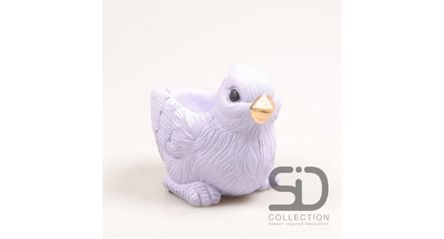 Vogel met planter cement 15x10x12 cm lila