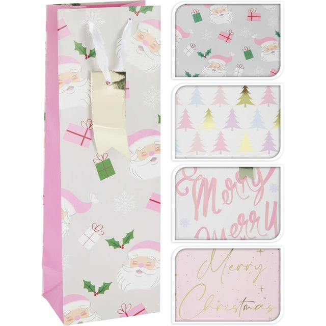Home styling geschenktas voor fles kerst 4 assorti
