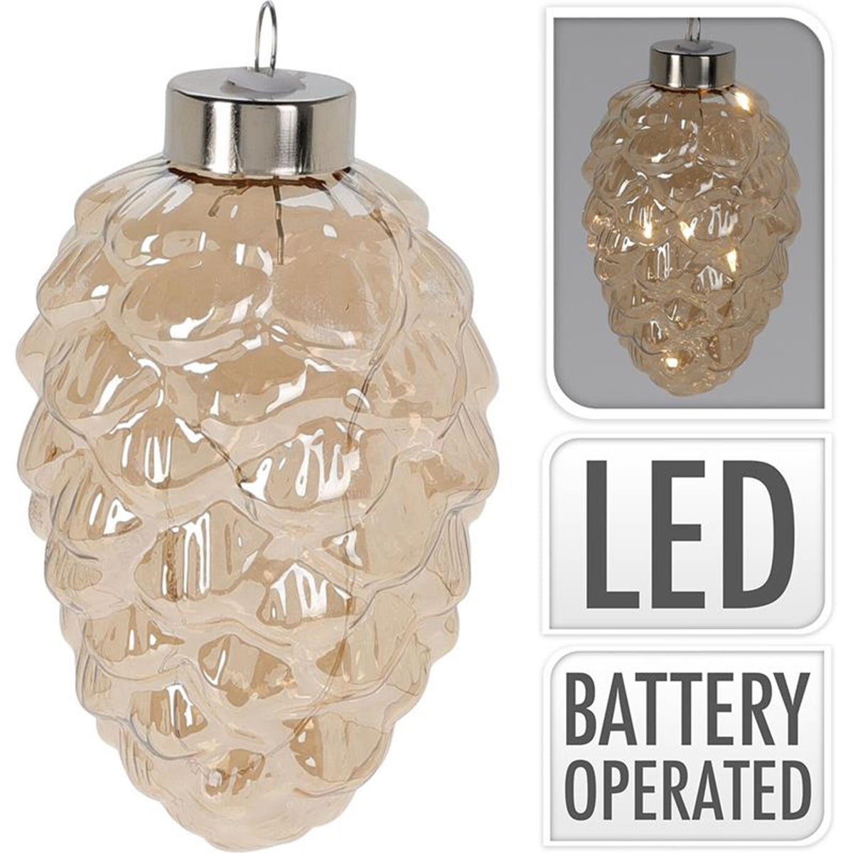 Stylizacja domu szklany szyszek sosnowy 4-LED 11cm