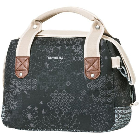 Basil Bohème City Bag - elegancka zielona ręka, torba na ramię i kierownicę dla kobiet, odpowiednie do rowerów elektrycznych i rowerów miejskich - czarny