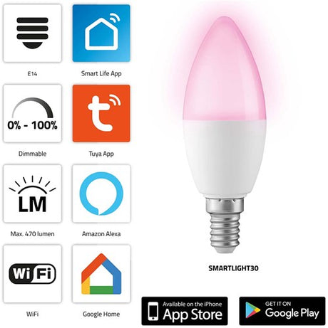 Inteligentna kolorowa lampa LED Alecto smartlight30 z Wi-Fi - smartlight30