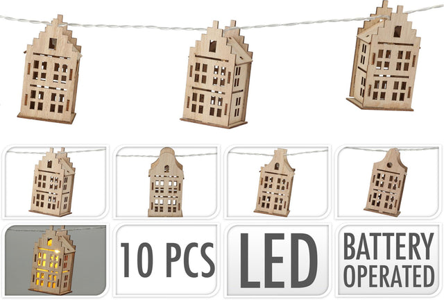 Lekka LED Garland z 10 domami, 150 cm