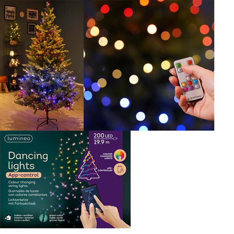 Oświetlenie Lumineo z 200 diodami LED sterowanymi za pomocą aplikacji Bluetooth - tańczące światła 1990 cm wielokolorowe wszystkie kolory tęczy, w tym biały i ciepły biały