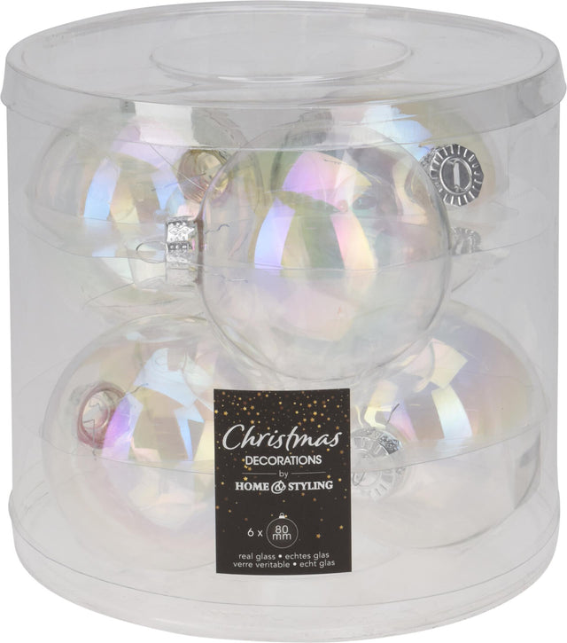 Home styling kerstbal glas 80mm irriserend koker a 6 stuks