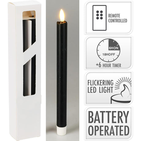 Zestaw świec obiadowych LED do stylizacji domu, czarny, 2 sztuki, 25 cm