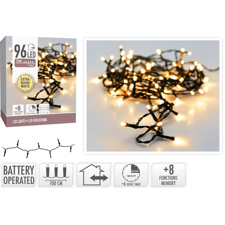 Lampki choinkowe 96LED na baterię o barwie ciepłej bieli