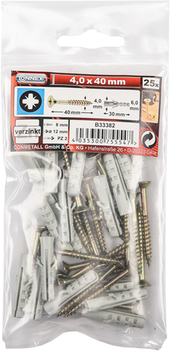 Śruba Connex pz 4,0x40 + woreczek na wtyczki 25szt - b33382