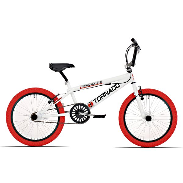 Rower Royal BMX - Bugatti tornado freestyle 20 cali - biały z czerwonymi oponami