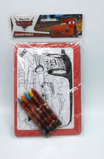 Puzzle samochody Van der Doelen - do samodzielnego pokolorowania - 28 elementów z kredkami