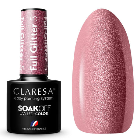 Claresa Lakier Żelowy UV LED 5ml Pełny Brokat 5 Ciepły Róż