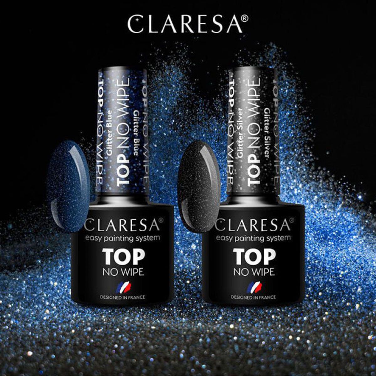 Claresa top bez przecierania brokat niebieski 5ml