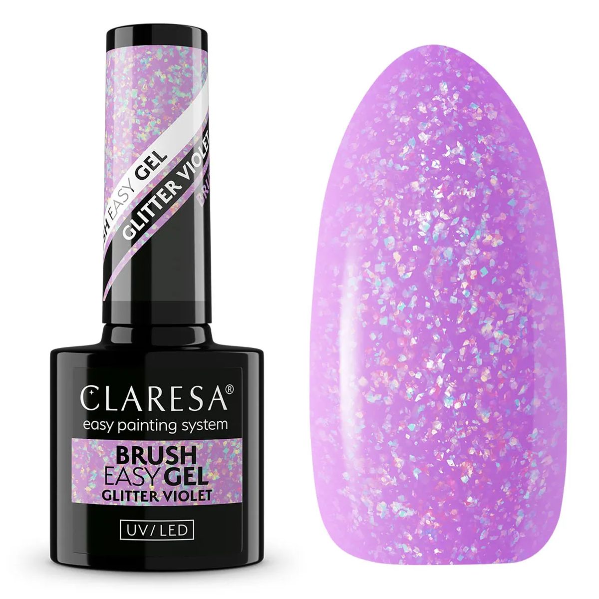 Claresa pędzel Easy Gel brokat fioletowy 5ml