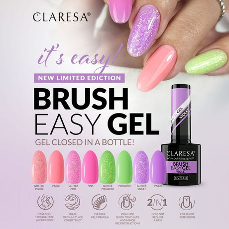 Claresa pędzel Easy Gel brokat fioletowy 5ml