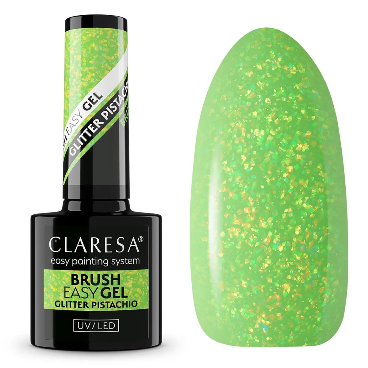 Claresa Pędzel Easy Gel Brokat Pistacjowy 5ml