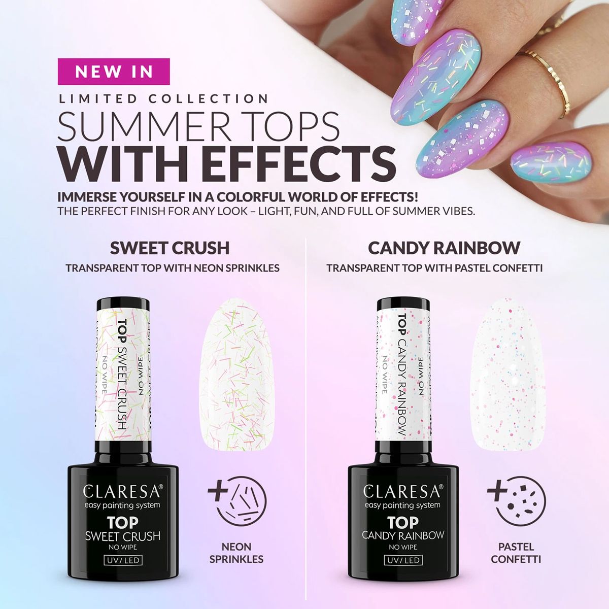 Top Coat Claresa No Wipe Candy Rainbow 5ml