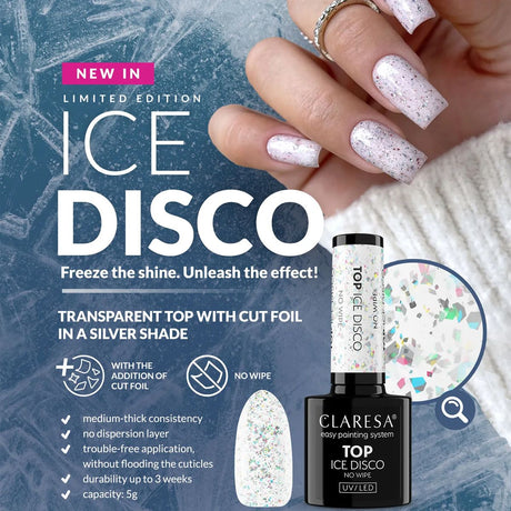 Claresa top Coat No Wipe Ice Disco 5ml