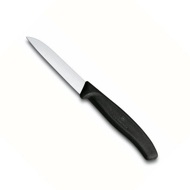 Nóż do warzyw Victorinox Swiss Classic, czarna rękojeść, ostrze ze stali nierdzewnej o długości 8 cm
