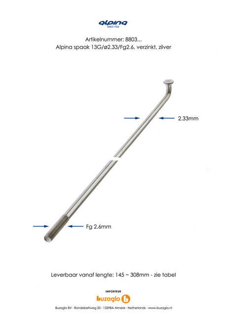 Alpina Scaken 13G (2,34 mm) 230 mm cynk (p36)