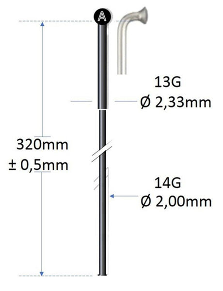 Alpina Spaak Czarna stal nierdzewna 13G 320 mm Ø2,00 mm dla maszyny do mówienia P 100