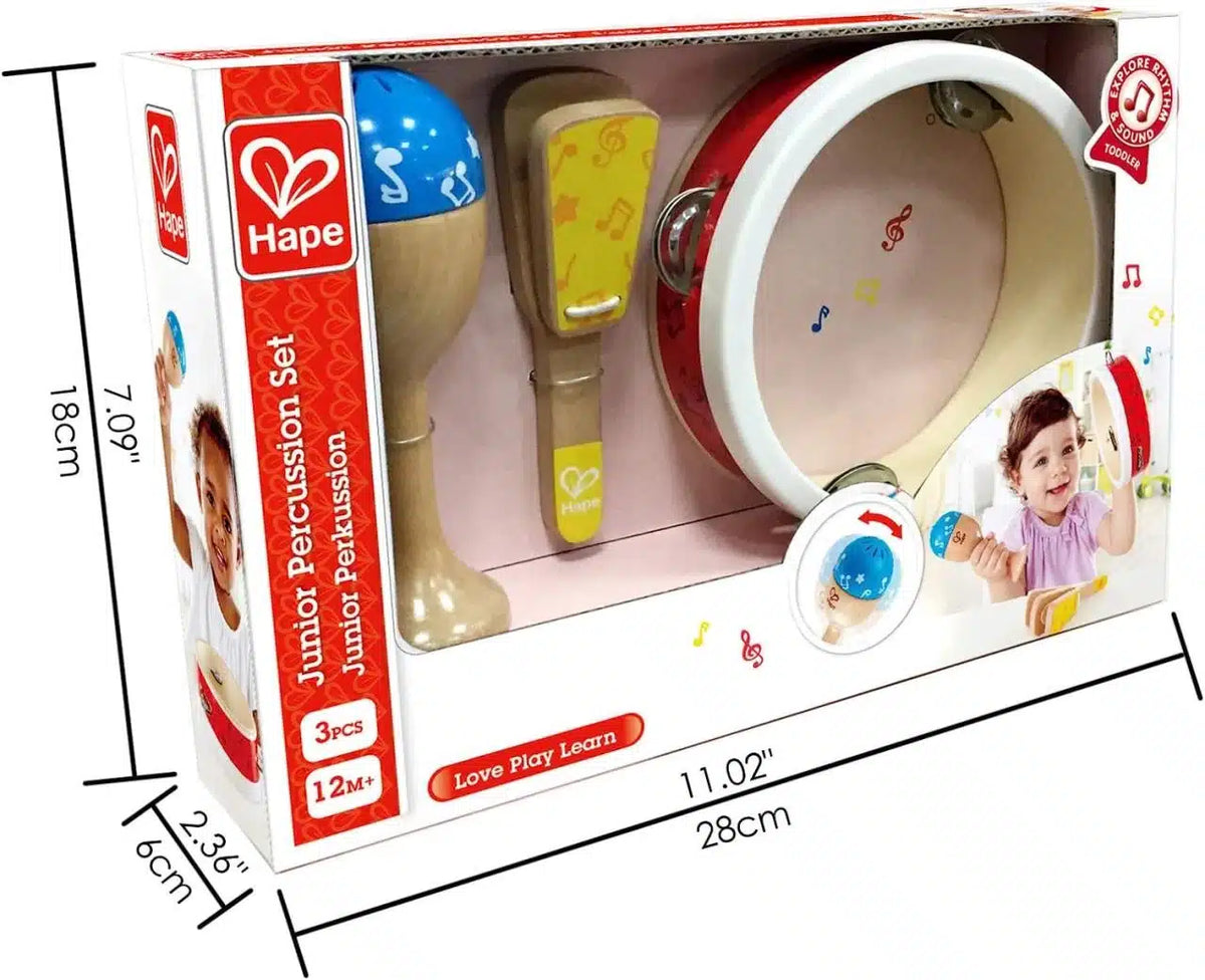 Hape junior percussieset - kindermuziekinstrumenten set voor baby's en peuters vanaf 12 maanden