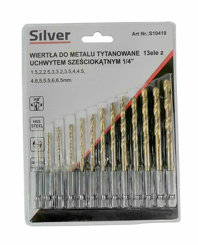 Silver boorwerk wit set 13szt. hex-hendel 1 4