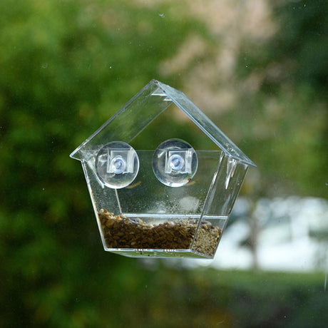 Projektowany przez firmę Esschert domek do karmienia z oknem dł. 9,3 x szer. 15 x wys. 15 cm