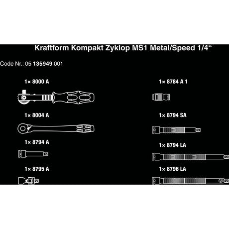 Grzechotka Wera Kraftform Compact Zyklop MS1 Metal Speed, 1 4 (czarno-zielony, 2 szt.)