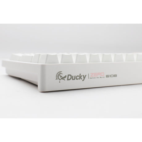 Mechaniczna klawiatura do gier Ducky Zero 6108 czysto biała rgb (biała, układ amerykański (qwerty), wiśnia mx2a niebieska, 100%, diody rgb, double-shot pbt, hot swap, 2,4 ghz | bluetooth | usb-c)