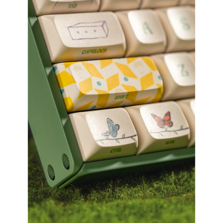 Mechaniczna klawiatura do gier Iqunix F97 Floral Date RGB (zielona, układ USA (QWERTY), Gateron Red, 96%, diody RGB, możliwość wymiany podczas pracy, pbt, 2,4 GHz | bluetooth 5.1 | USB-C)